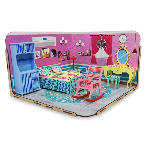 Pre-Assembled Paint Your Bedroom Furniture Wooden Dollhouse | 003553