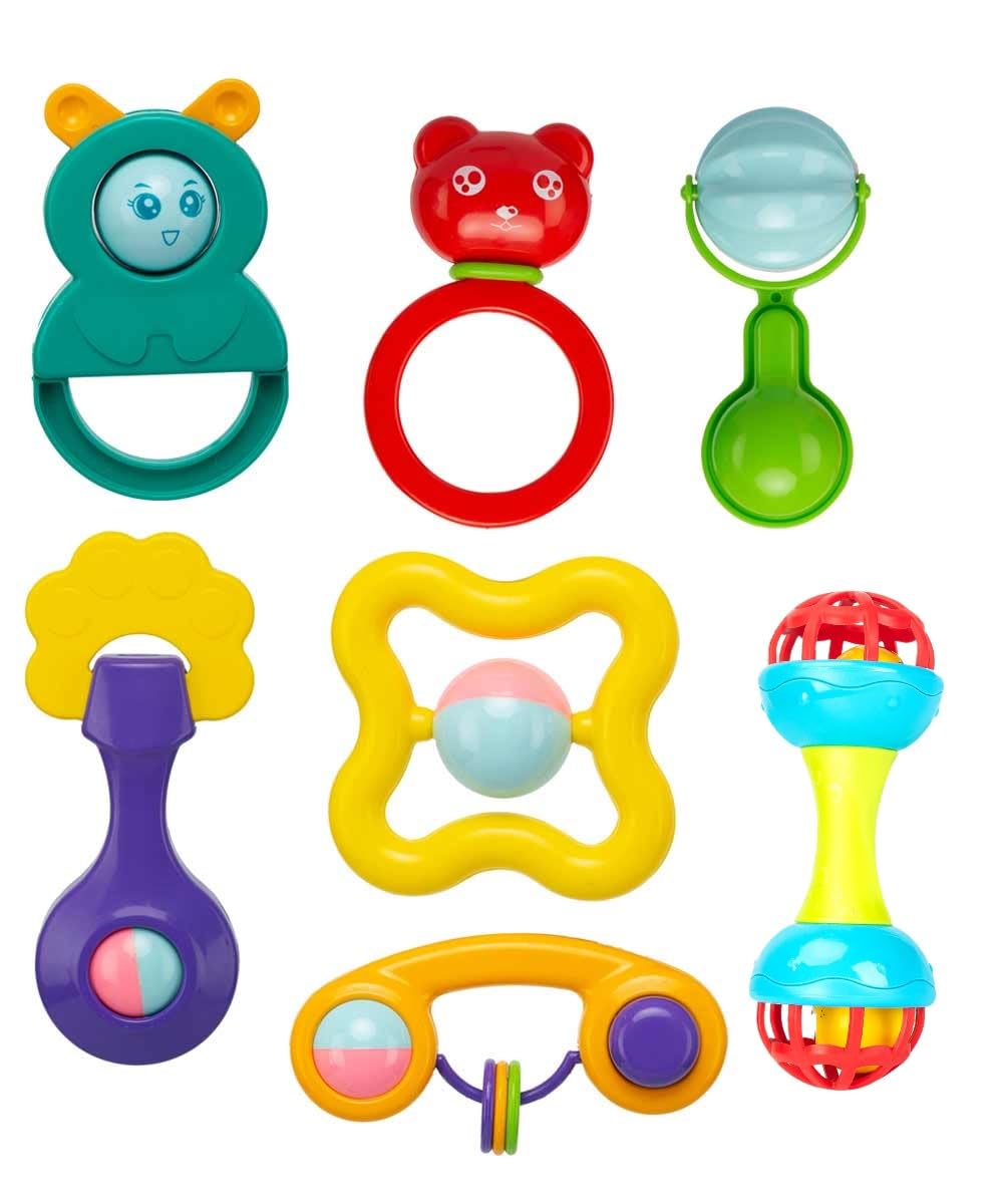BPAFree Non Toxic Toddler Baby Rattle & Teether Set Pack of 7 (Multic