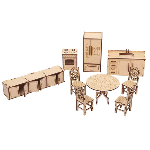 Pre-Assembled Paint Your Kitchen Furniture Wooden Dollhouse | 003584
