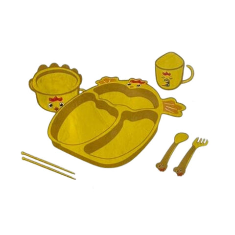 Adorable and Eco-Friendly Chicken-themed Bamboo Fiber Feeding Set | BC-8024