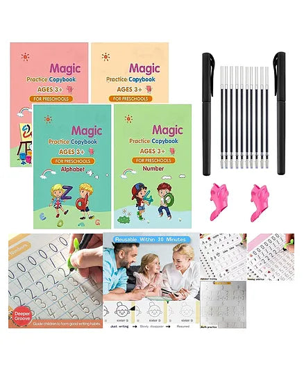 Sank Magic Practice Copybook Number Tracing Book and Pen Magic Calligraphy Copybook Set - Multicolour
