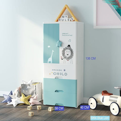 5964 BLUE LION | Kids Wardrobe Almirah Hanging Drawer