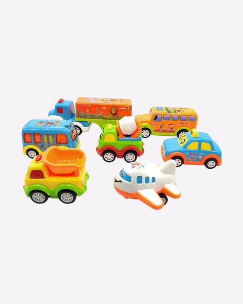 Pack of 7 Mini Pull Back and Go Friction Powered Vehicles Toys | LOTB1041