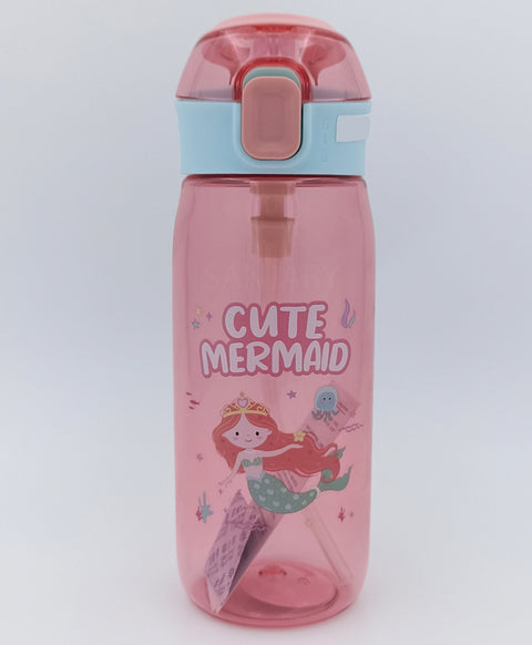Mermaid Pop Button Water Bottle with Sipper Pink - 630 ml | FQ-3151-2