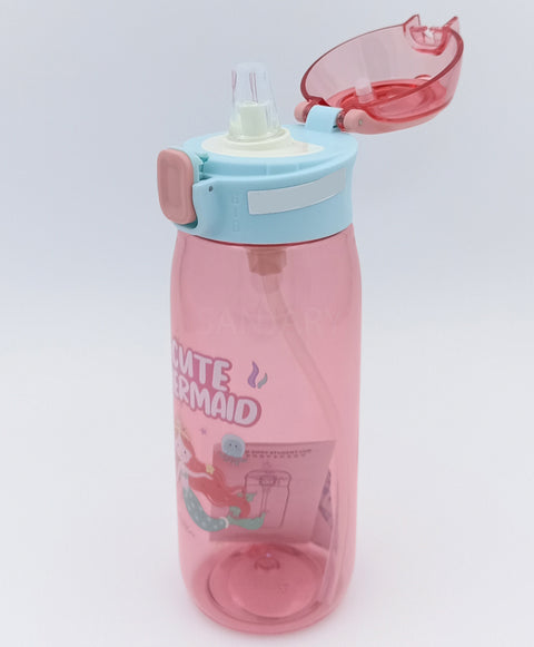 Mermaid Pop Button Water Bottle with Sipper Pink - 630 ml | FQ-3151-2