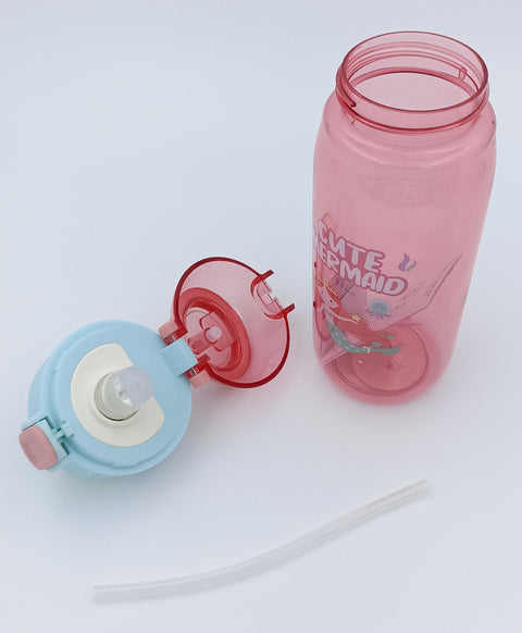 Mermaid Pop Button Water Bottle with Sipper Pink - 630 ml | FQ-3151-2