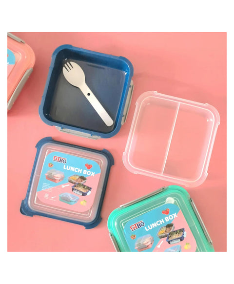Plastic Grid Lunch Box with 2 in 1 Slots Leak Proof  | GBR-332 | PACK OF 1 - COLOR MAY VARY