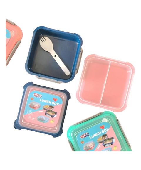 Plastic Grid Lunch Box with 2 in 1 Slots Leak Proof  | GBR-332 | PACK OF 1 - COLOR MAY VARY
