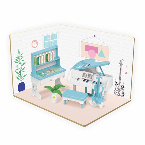 DIY Piano Room Wooden Doll House with Plastic Furniture | 008671