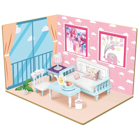 DIY Living Room Wooden Doll House with Plastic Furniture |008701
