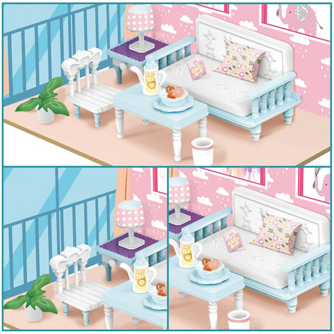 DIY Living Room Wooden Doll House with Plastic Furniture |008701