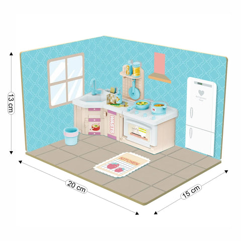 DIY Kitchen Wooden Doll House with Plastic Furniture | 008688