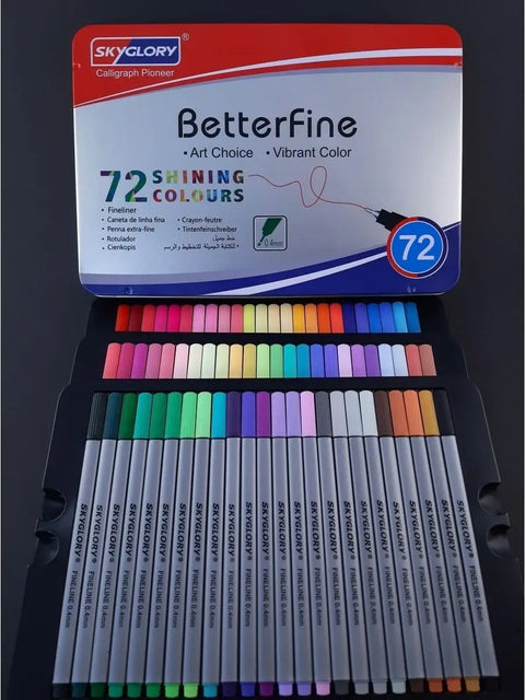 72 Colour Fine Liner Marker Pen Drawing Set in Metal Tin Premium Excellent Range - MultipleGBT-1552
