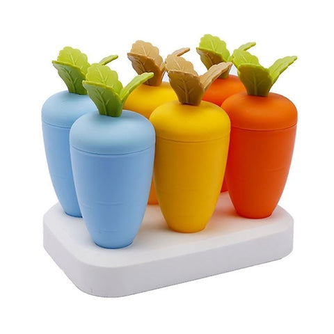 Carrot Shaped Set of 6 Plastic Reusable Ice Pop Makers (Multi Color)(Carrot) | GBR-069