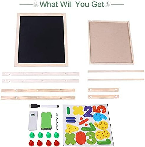 Wooden Easel Double-Sided 2-in-1 Whiteboard and Black Board, Easel Art on Stand, Adjustable Height | LOWT-YDL078