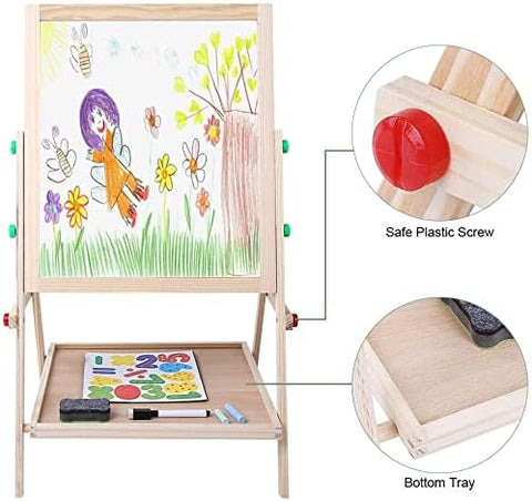 Wooden Easel Double-Sided 2-in-1 Whiteboard and Black Board, Easel Art on Stand, Adjustable Height | LOWT-YDL078