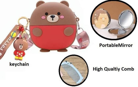 Bear Silicone Soft Purse with Mirror, Comb & Keychain, Crossbody Handbag | KQ-0130