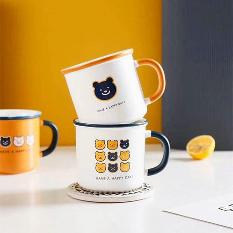 Cute cartoon bear enamel coffee mug, ceramic coffe mug. 11 oz | GBR-201 ( assorted )