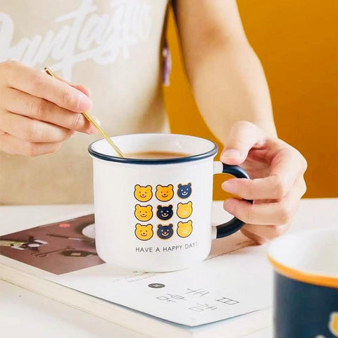 Cute cartoon bear enamel coffee mug, ceramic coffe mug. 11 oz | GBR-201 ( assorted )