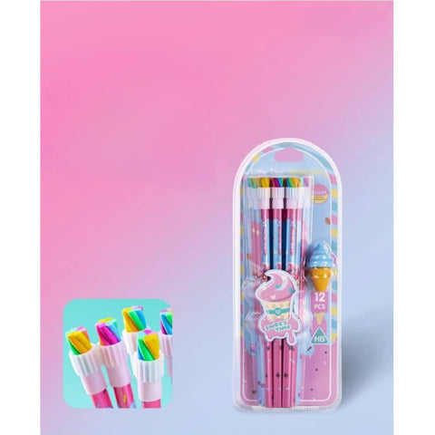 Sweet Time 13-in-1 Pencil Set Stationery Set - 12 HB Pencils & Soft Ice Cream Eraser | MC121206-E