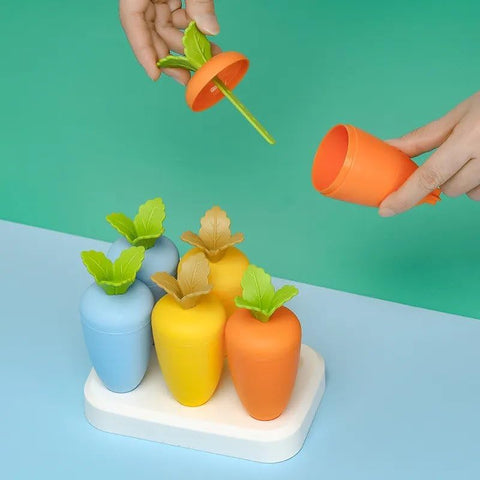 Carrot Shaped Set of 6 Plastic Reusable Ice Pop Makers (Multi Color)(Carrot) | GBR-069