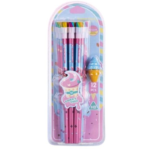 Sweet Time 13-in-1 Pencil Set Stationery Set - 12 HB Pencils & Soft Ice Cream Eraser | MC121206-E