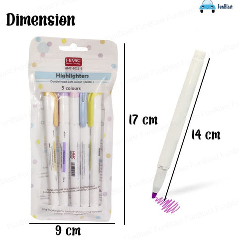 Twin Tip Highlighters - 5 Pcs Aesthetic Highlighters Pastel | HMC-9011-5