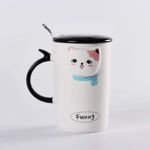 3D Cat Ceramic Mug Creative Cup with Lid Unique Porcelain Coffee Tea Cup | GBR-185