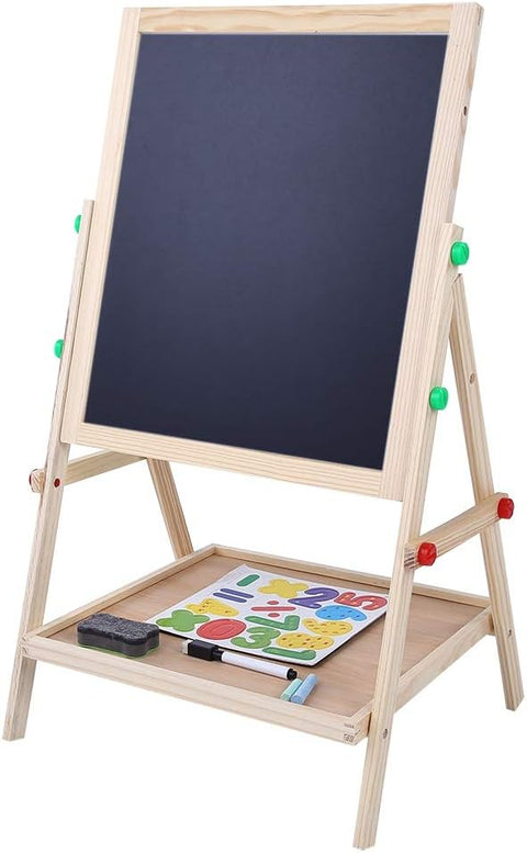Wooden Easel Double-Sided 2-in-1 Whiteboard and Black Board, Easel Art on Stand, Adjustable Height | LOWT-YDL078