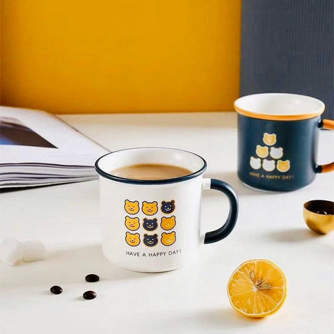 Cute cartoon bear enamel coffee mug, ceramic coffe mug. 11 oz | GBR-201 ( assorted )