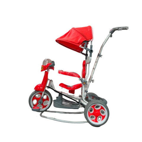Tricycle with Rear Storage Basket, Foot Rest, Back Support, Adjustable Canopy & Parent Control Push Handle | TRI-EECOSUPER