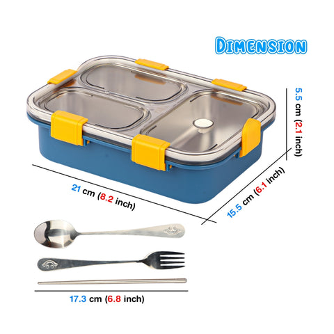 Stainless Steel Lunch Box with Steel Spoon Fork and Chopstick (Color May Vary) | GBR-764