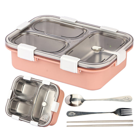 Stainless Steel Lunch Box with Steel Spoon Fork and Chopstick (Color May Vary) | GBR-764