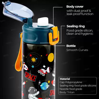Water Bottle With Sipper Space Design Theme For Kids Anti-Leak Astronaut Kids 600 ml Bottle  (Pack of 1, assorted, Plastic) GBT-412