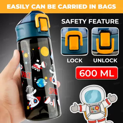 Water Bottle With Sipper Space Design Theme For Kids Anti-Leak Astronaut Kids 600 ml Bottle  (Pack of 1, assorted, Plastic) GBT-412