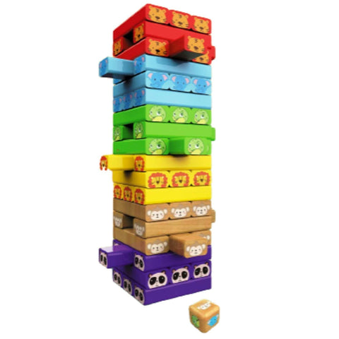 54 Pcs 4 Dice Challenging Wooden Blocks Tumbling Stacking Block Game(Animal) | WT-198