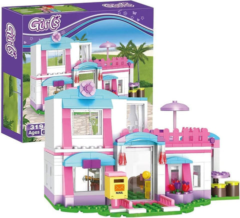 House Building Blocks Toys Pink Beach Villa  | NE4544