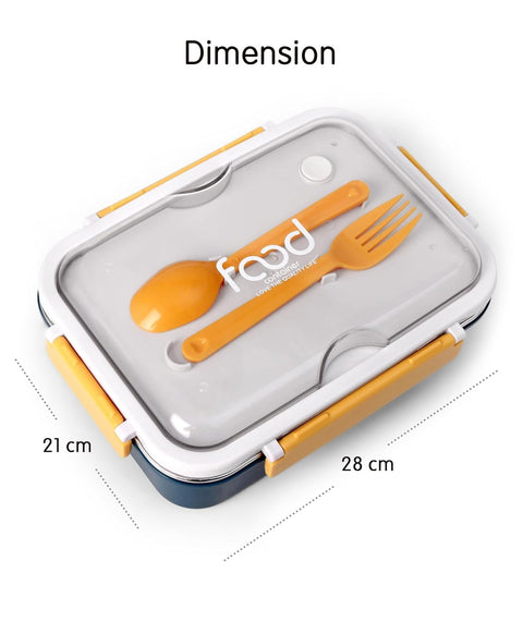 3 Compartment Stainless Steel Tiffin Box with Fork/Spoon | 750 ml | MD-8859L | MULTICOLOR