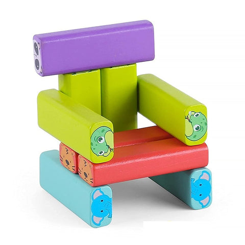 54 Pcs 4 Dice Challenging Wooden Blocks Tumbling Stacking Block Game(Animal) | WT-198