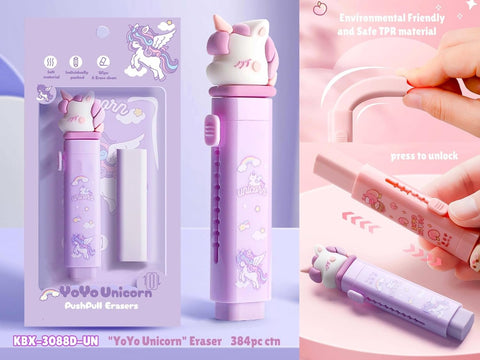 Cute Pencil Stationery Retractable Rubber Stick Erasers (Unicorn) | KBX-3088D-UN