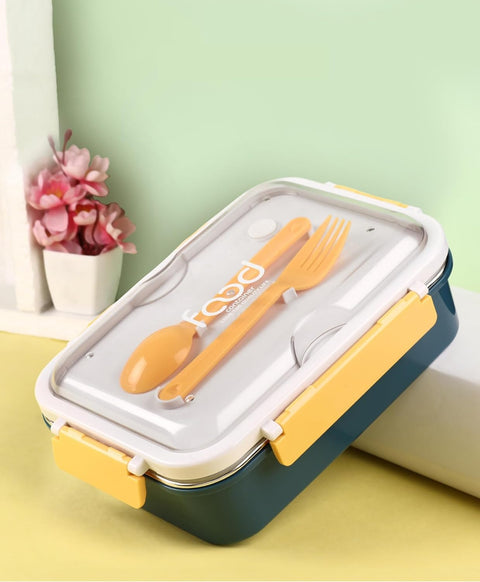 3 Compartment Stainless Steel Tiffin Box with Fork/Spoon | 750 ml | MD-8859L | MULTICOLOR