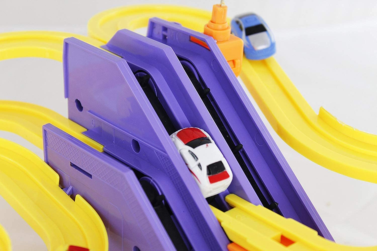 Track Racer Racing Car Set With 4 Miniature Cars Rotating Helicopter ...