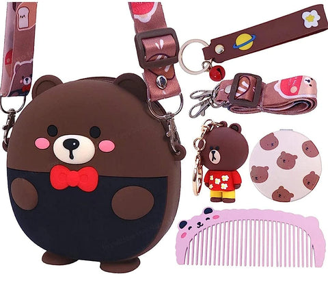 Bear Silicone Soft Purse with Mirror, Comb & Keychain, Crossbody Handbag | KQ-0130
