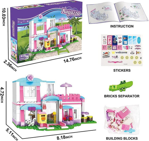 House Building Blocks Toys Pink Beach Villa  | NE4544