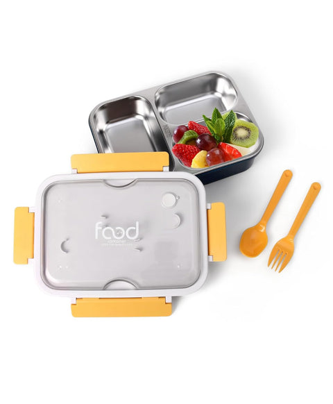 3 Compartment Stainless Steel Tiffin Box with Fork/Spoon | 750 ml | MD-8859L | MULTICOLOR