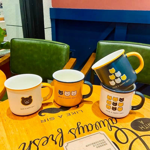 Cute cartoon bear enamel coffee mug, ceramic coffe mug. 11 oz | GBR-201 ( assorted )