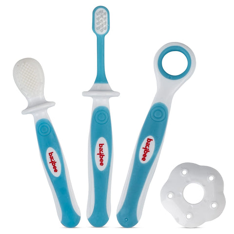 Soft Silicone Baby Toothbrush Set, BPA Free Baby Training Toothbrush Set with Anti Chock Shield, Tongue Cleaner | Baby Kids Toothbrush | BYIE386