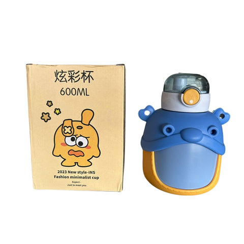 Stainless Steel Cartoon Water Bottle With Straw Large Size Thermal Water Bottle With Strap | GBT-3469