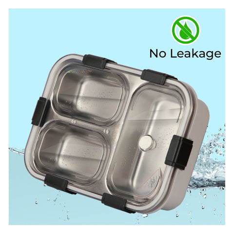 Stainless Steel Lunch Box with Steel Spoon Fork and Chopstick (Color May Vary) | GBR-764