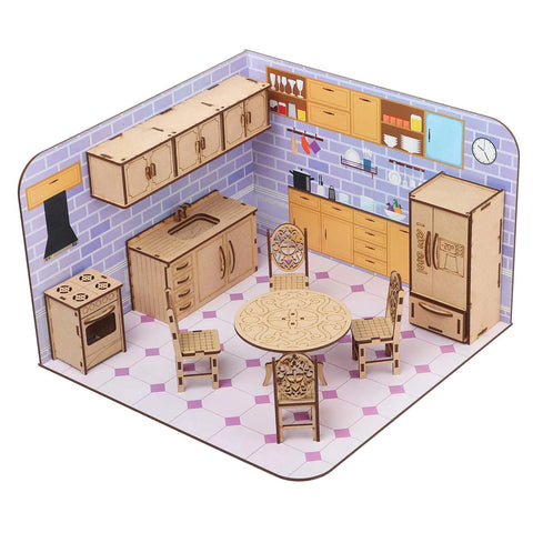 Pre-Assembled Paint Your Kitchen Furniture Wooden Dollhouse | 003584